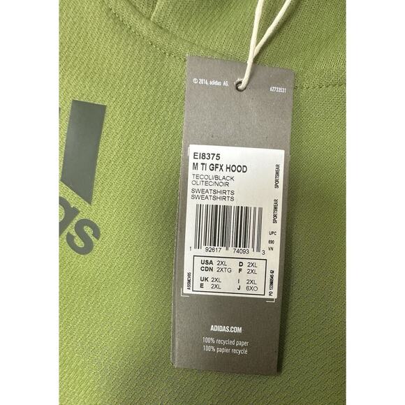 Adidas Climawarm Adult 2XL Green Hoodie Pullover Three Stripe Athleisure NWT - Picture 2 of 9